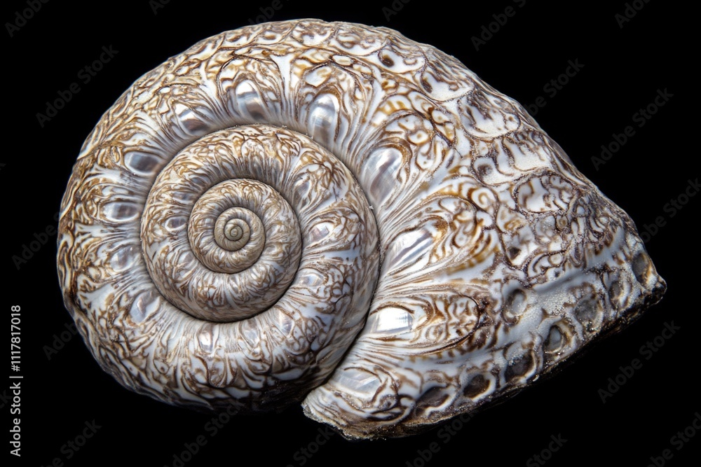 Poster a detailed view of a shell on a dark background, perfect for minimalist designs or abstract art