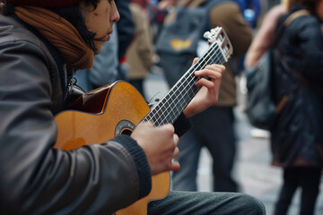 Fototapeta premium Generative AI Image of a Guitarist Performing with Acoustic Guitar