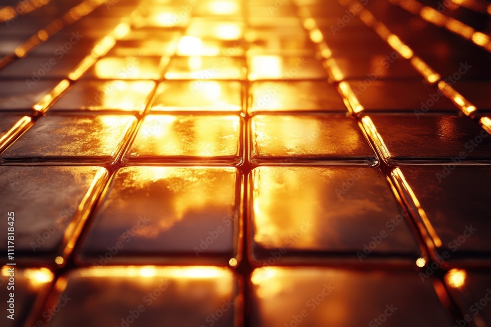 Poster a close-up shot of a polished tile floor with reflections and texture