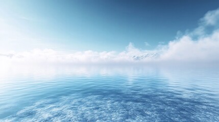 Serene Reflection of Sky and Clouds on Calm Lake Surface