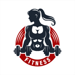 fitness gym aerobic and workout exercise woman silhouettes training muscled logo design template vector illustration isolated on white background