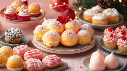 Assortment of Decadent Desserts on Festive Holiday Display