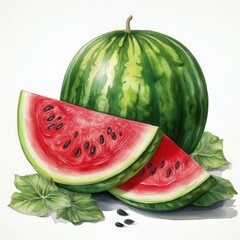 A colorful watercolor illustration of a watermelon, ideal for food blogs, ecobranding, or rustic decor