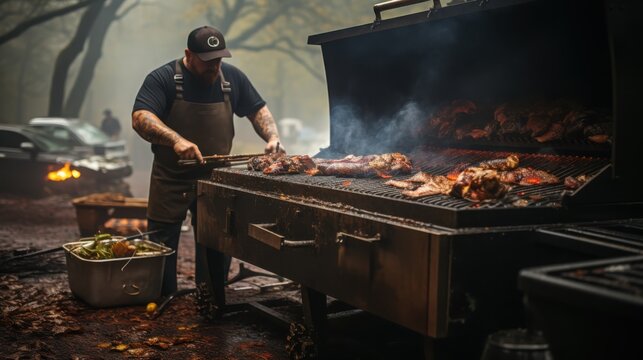 Mastering texas-style brisket smoking a professional bbq pit experience in rustic texas low and slow cooking with rising smoke