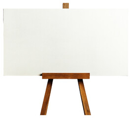 PNG Blank canvas on a wooden easel