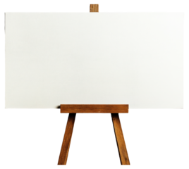 PNG Blank canvas on a wooden easel