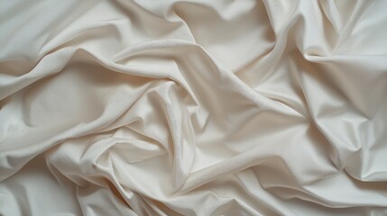 Obraz premium A close-up view of luxurious, cream-colored fabric with intricate embroidery, showcasing soft drapes and a smooth texture.