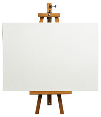 PNG Blank canvas on a wooden easel