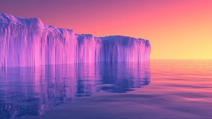 Ethereal Iceberg Landscape at Sunset with Dramatic Reflection on Tranquil Ocean