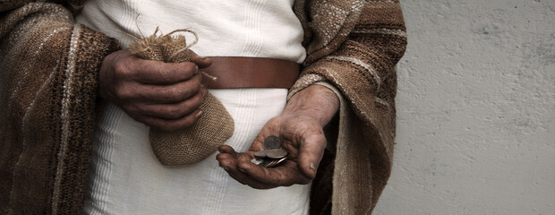 Ancient man with silver coins