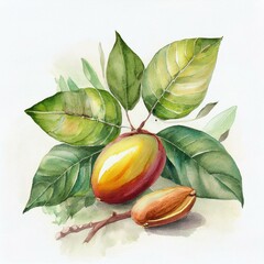This watercolor illustration of organic argan fruits is perfect for food blogs and ecobrand packaging