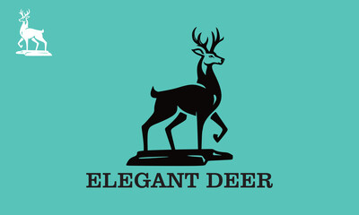 GREAT ELEGANT DEER LOGO, silhouette of strong wild deer standing on rock vector illustrations