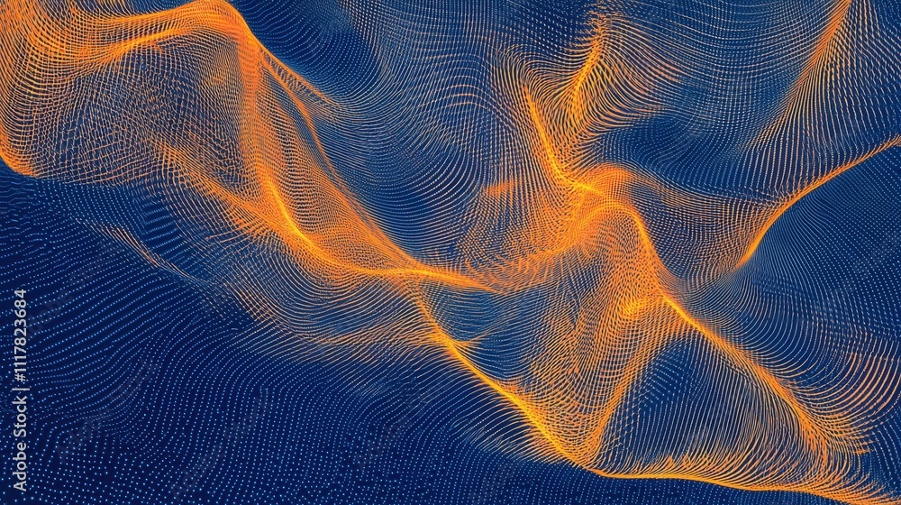 Poster flowing streams of light infused with binary patterns in vibrant colorful waves and texture