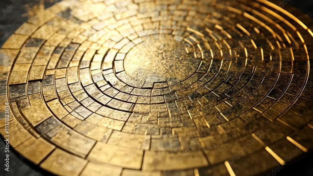 Poster golden circular pattern intricate geometric design and texture in unique style