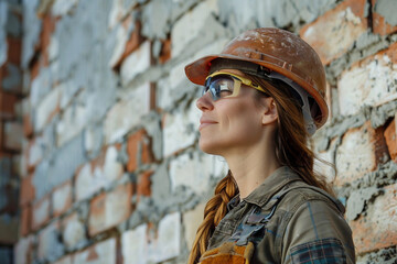Photo of a skilled bricklayer master working at a construction generative ai