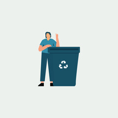 Flat Illustration of Recycling and Environmental Care Eco Awareness Graphic with Person and Recycling Bin.