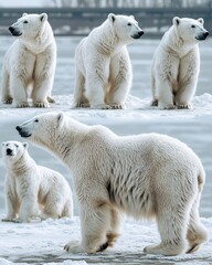 Majestic Polar Bears in Winter Wonderland A Stunning Collection of Four Polar Bear Images.