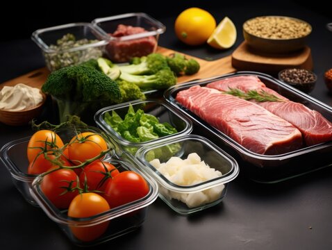 Weekly meal prep with portion-controlled meat home cooking in a modern kitchen for healthier eating