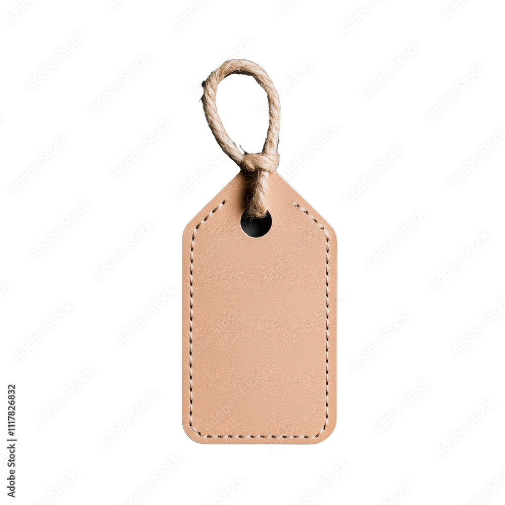 Poster leather tag with string loop on transparent background