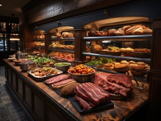 Crafting kobestyle dry-aged beef in a pristine aging room with wooden racks under soft diffused light