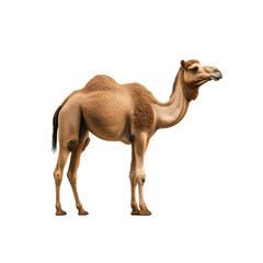 Dromedary Camel Standing Profile on White Background
