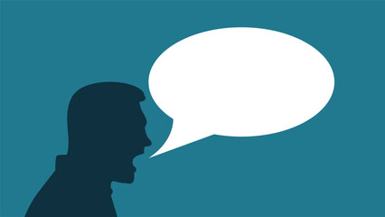 Silhouette of Shouting Man with Speech Bubble. Stress and quarrels, business and advertisement announcements vector art