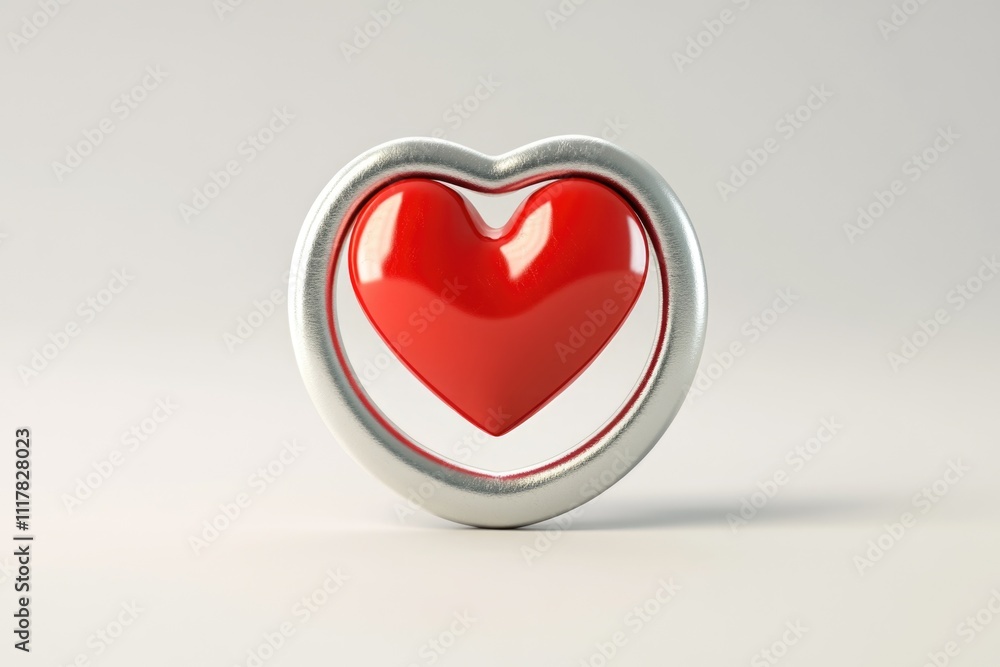 Aufkleber A red heart-shaped object sits on a clean white surface, ready for use