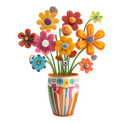 Brightly colored floral arrangement in a striped vase celebrates vibrant artistry and creativity on transparent Background