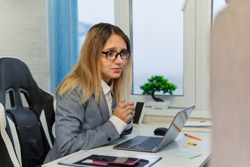 frustrated manager feeling guilty because of missed deadline while receiving reprimand, ceo scolding unpunctual employee after bad work. Upset woman being scolded by boss for coming late at office,