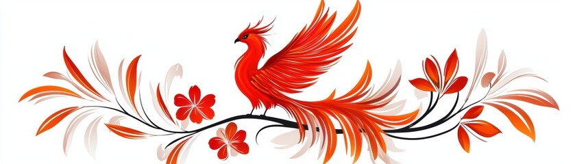 Vibrant Phoenix Rising with Elegance and Grace Among Colorful Floral Elements