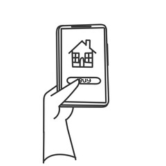 buying house from mobile phone doodle hand drawing cartoon