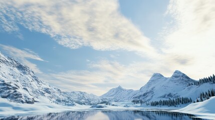 Obraz premium Serene Snowy Landscape with Calm Lake and Majestic Mountains