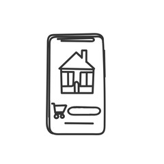 buying house from mobile phone doodle hand drawing cartoon
