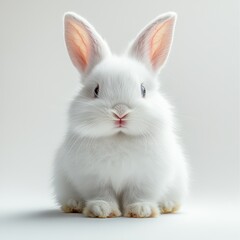 Fototapeta premium Adorable White Baby Rabbit Sitting on White Background Cute Bunny Portrait for Easter, Pet, and Spring Themes