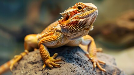 Fototapeta premium Vivid Close-up of a Bearded Dragon on a Branch