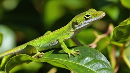 Fototapeta premium Vibrant Green Lizard on Fresh Coffee Plant Leaves