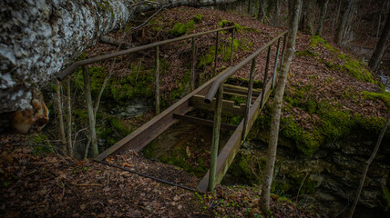 Old abandoned rusty metal bridge