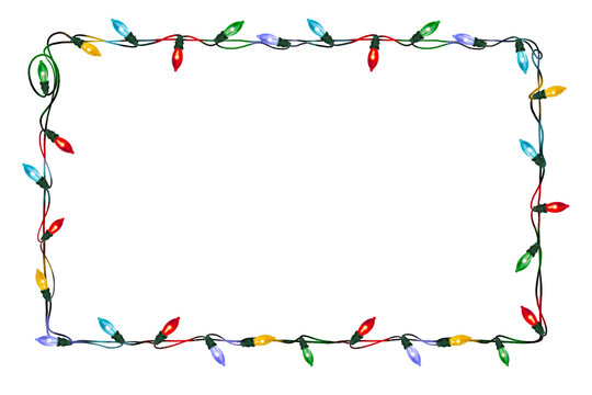 Christmas lights square illustration New Year garland isolated hand drawn on transparent background Winter frame banner decor xmas