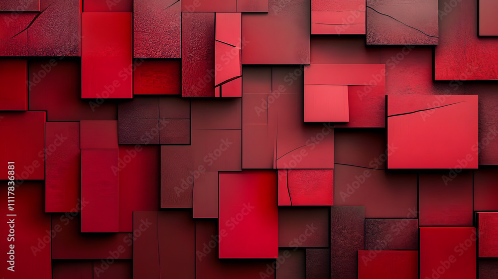 Poster bold and dynamic, the overlapping red squares create an energetic visual imagery, combining elements