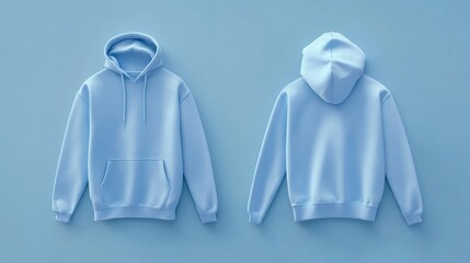 Blank blue hoodie template on a minimalist background for fashion design projects