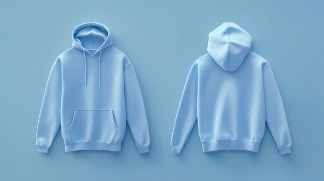Blank blue hoodie template on a minimalist background for fashion design projects