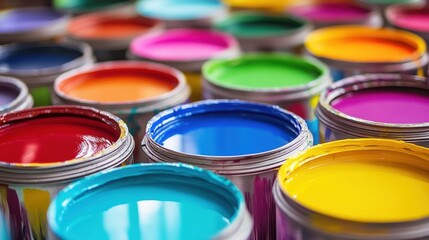 Printing Ink Day Vibrant paint cans displaying a spectrum of colors for creative inspiration and interior design