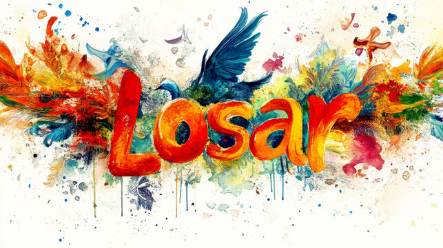 Losar Vibrant losar celebration with colorful feathers and artistic elements