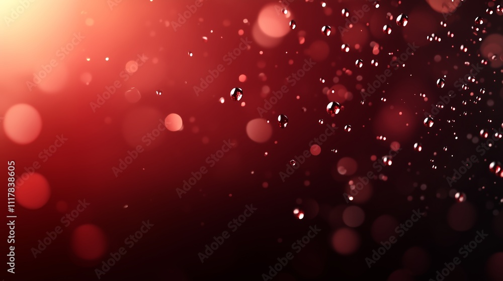 Poster colorful droplets create a mesmerizing abstract pattern against a dark background in vibrant red hue