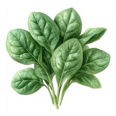 A bunch of fresh spinach leaves arranged neatly.