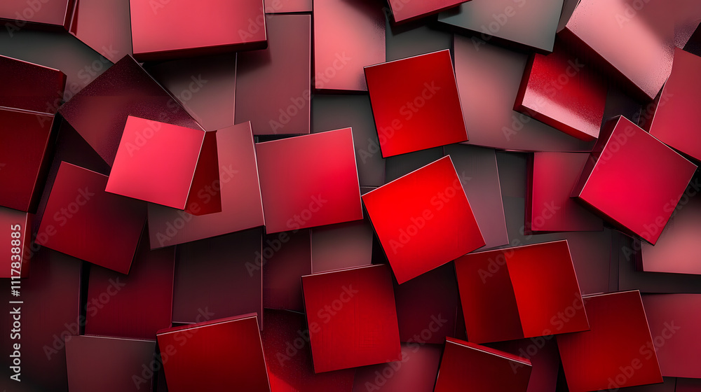 Poster bold and dynamic, the overlapping red squares create an energetic visual imagery, combining elements