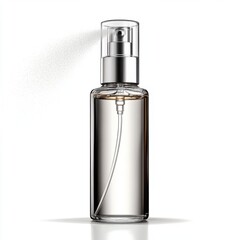 Bottle of perfume spraying isolated on a clean white background