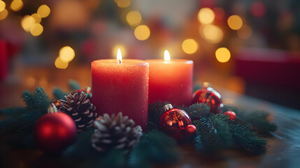 Cozy Christmas Candlescape: Festive Illustration