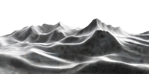 Digital topographic style waves resembling mountain peaks, isolated on transparent cutout background