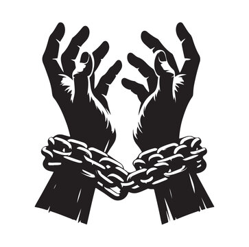 black hands chained, reaching up clip art preview